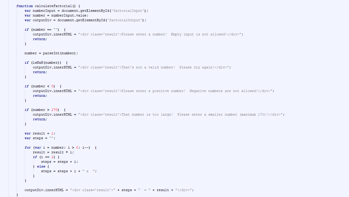 Factoring Calculator Code Snippet